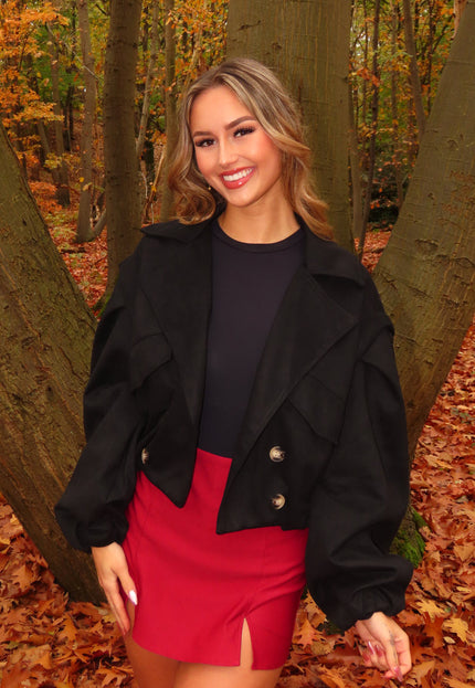 NEW081025 Zwarte Suède Look Trench