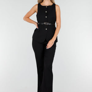 NEW081025 Zwarte Two Piece Set met Gilet