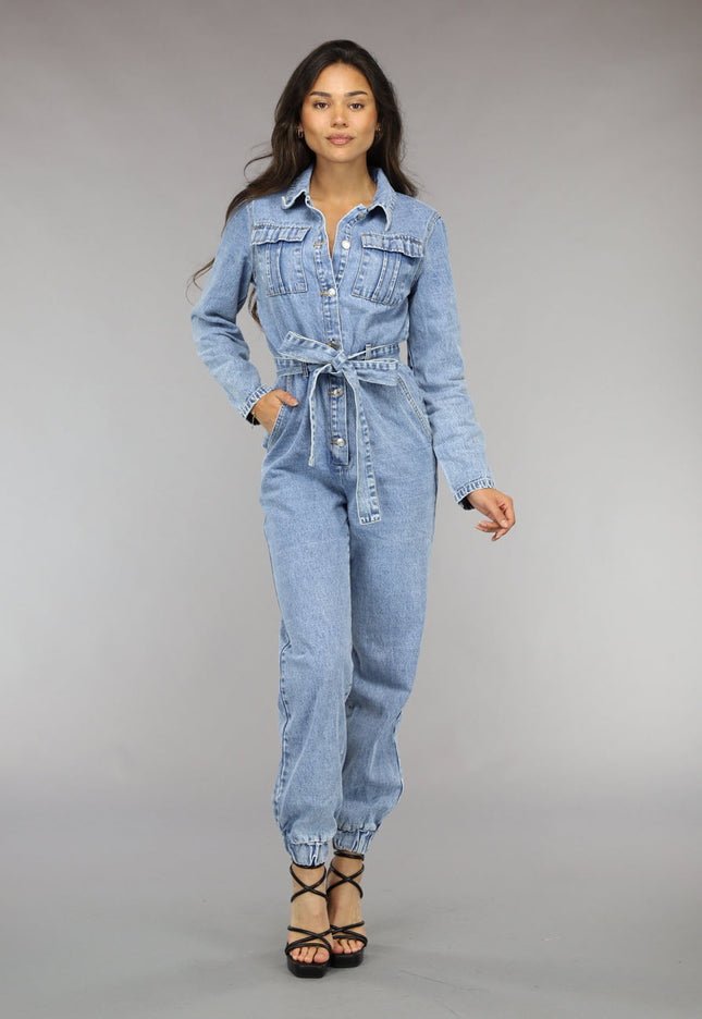 NEW0811 Blauwe Longsleeve Jeans Jumpsuit