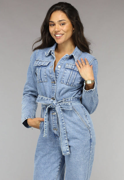 NEW0811 Blauwe Longsleeve Jeans Jumpsuit