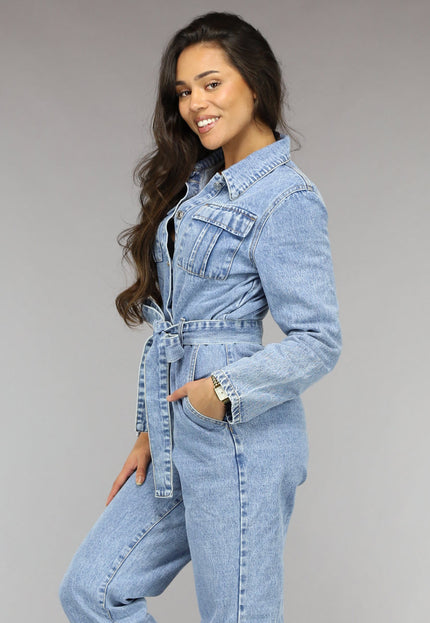 NEW0811 Blauwe Longsleeve Jeans Jumpsuit