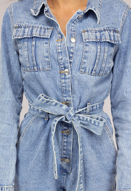 NEW0811 Blauwe Longsleeve Jeans Jumpsuit