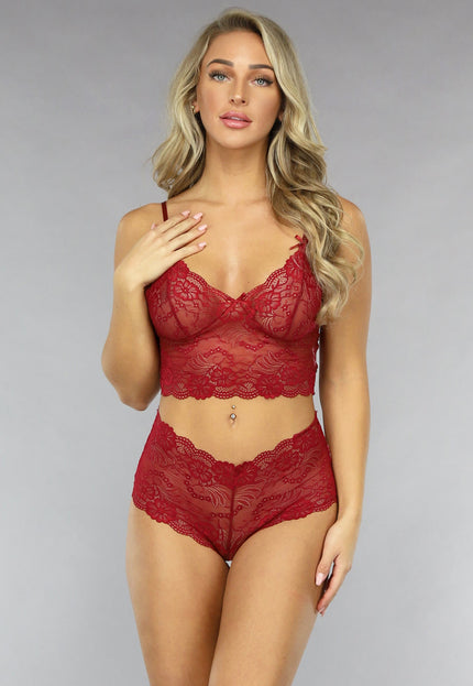 NEW0811 Bordeaux Rode Kanten Brazilian Lingerie Set