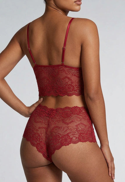 NEW0811 Bordeaux Rode Kanten Brazilian Lingerie Set