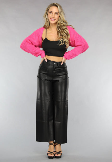 OP=OP.AV.09 Fuchsia Gebreid Bolero Vestje