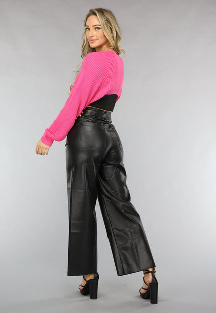 OP=OP.AV.09 Fuchsia Gebreid Bolero Vestje