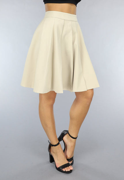 NEW0811 Geplooide Beige Skater Rok
