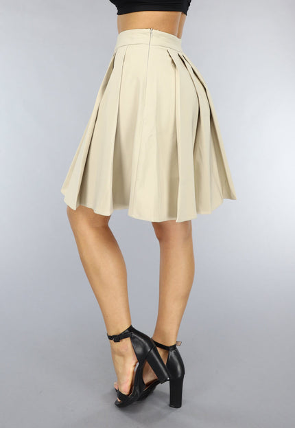NEW0811 Geplooide Beige Skater Rok