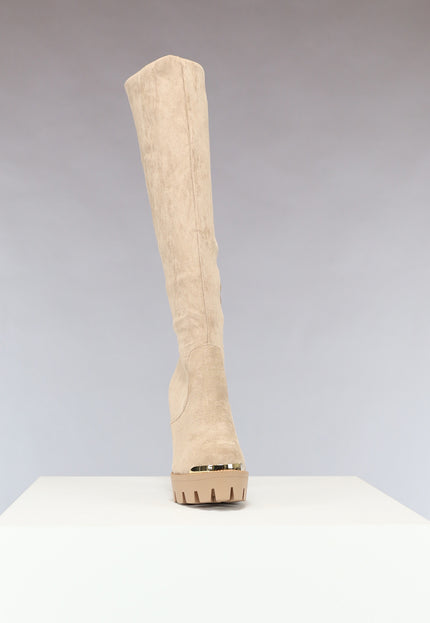 NEW0811 Khaki Plateau Knielaarzen met Gouden Details