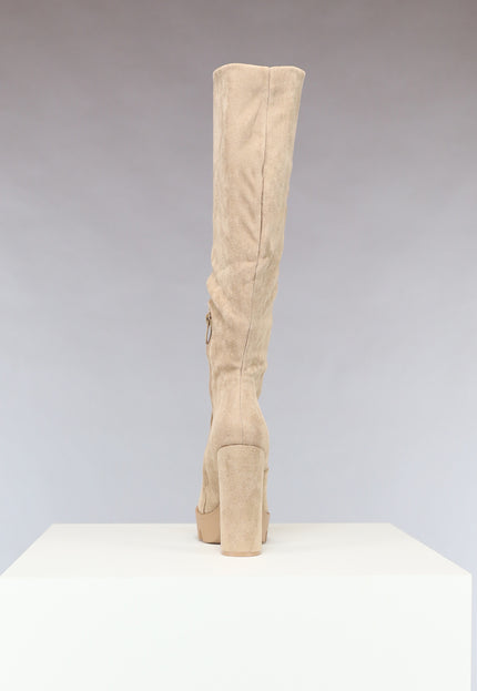 NEW0811 Khaki Plateau Knielaarzen met Gouden Details