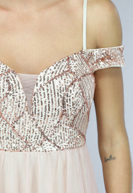 OP=OP.AV.12 Oudroze Tule Jurk met Pailletten