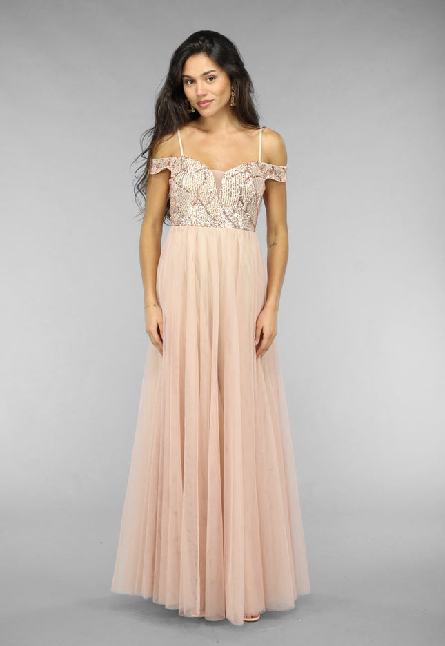 OP=OP.AV.12 Oudroze Tule Jurk met Pailletten