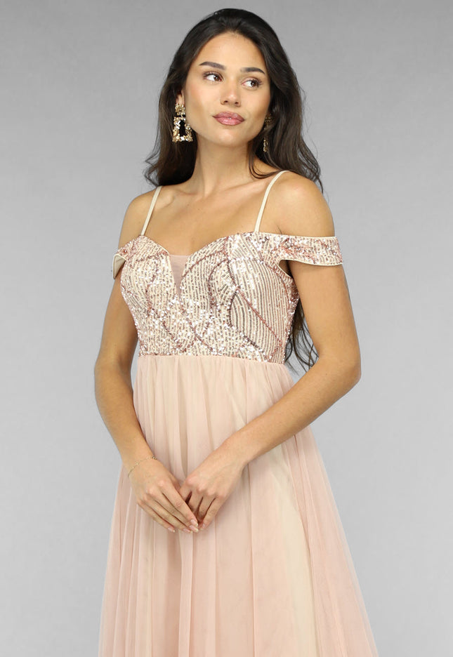 OP=OP.AV.12 Oudroze Tule Jurk met Pailletten