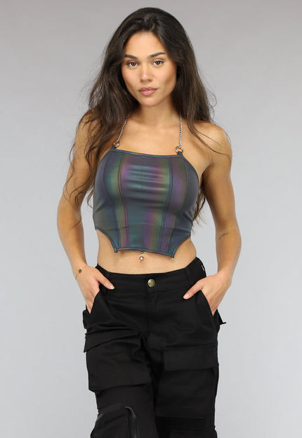 NEW0811 Reflecterende Halter Top met Ketting