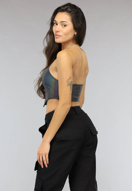 NEW0811 Reflecterende Halter Top met Ketting
