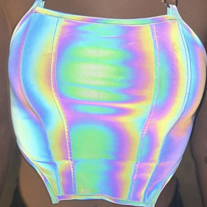 NEW0811 Reflecterende Halter Top met Ketting
