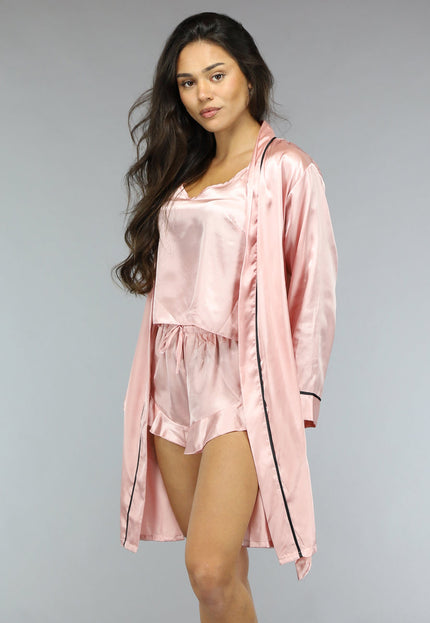 NEW0811 Roze Satijnen 3-Piece Pyjama
