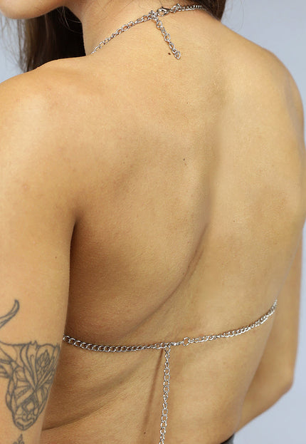 OP=OP.AV.09 Schwarzes Fransentop mit silbernen Strasssteinen