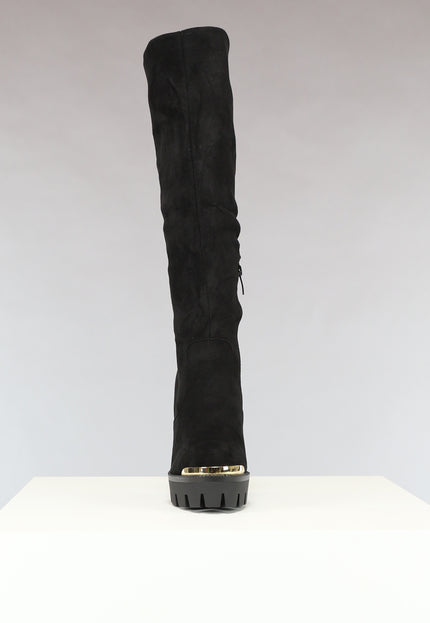 NEW0811 Zwarte Plateau Knielaarzen met Gouden Details