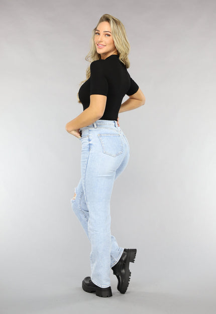 NEW0811 Zwarte Ribstof Bodysuit met Hoge Hals