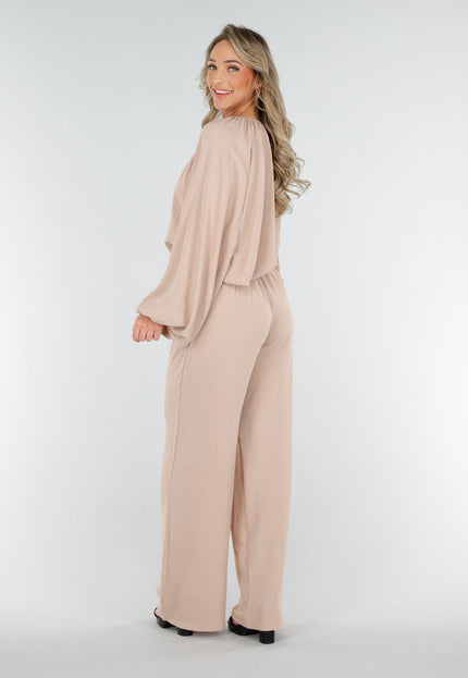 Beige Linnenlook Blouse met V-hals