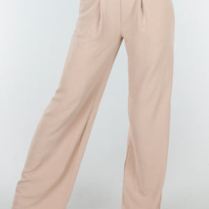 NEW090425 Beige Linnenlook Broek met Zakken