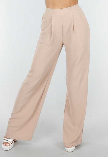 NEW090425 Beige Linnenlook Broek met Zakken