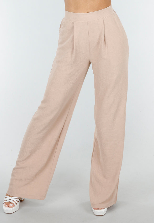 NEW090425 Beige Linnenlook Broek met Zakken