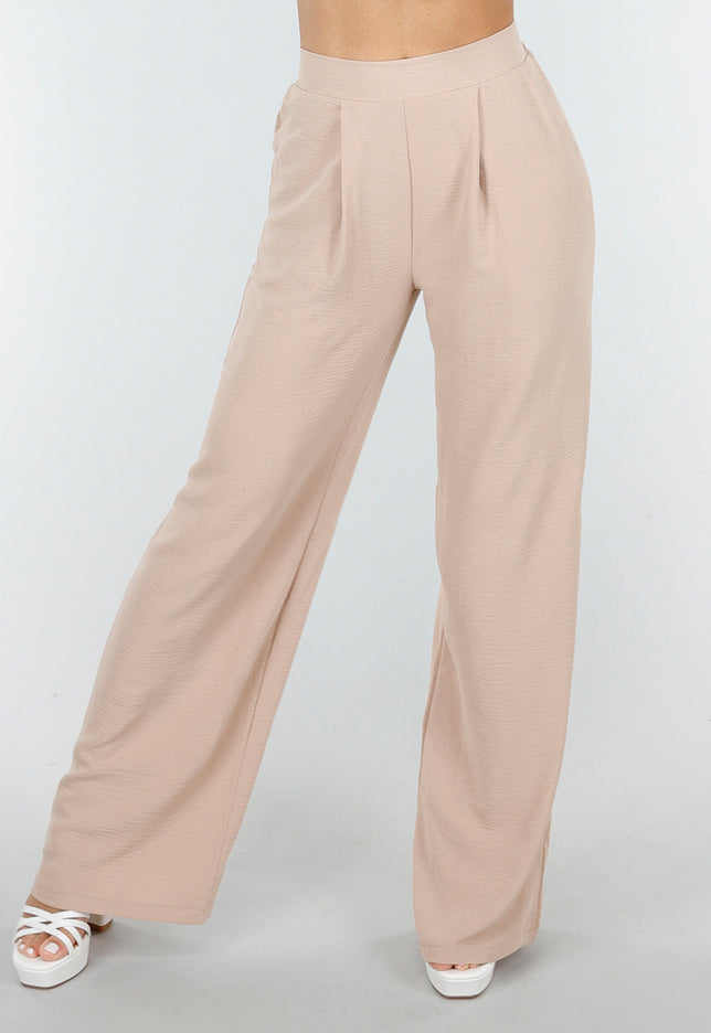 NEW090425 Beige Linnenlook Broek met Zakken