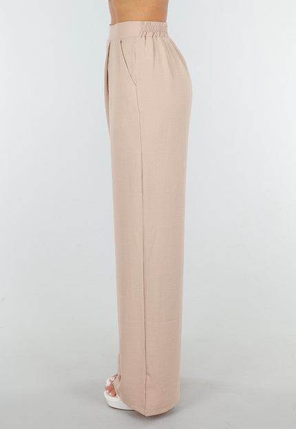 NEW090425 Beige Linnenlook Broek met Zakken