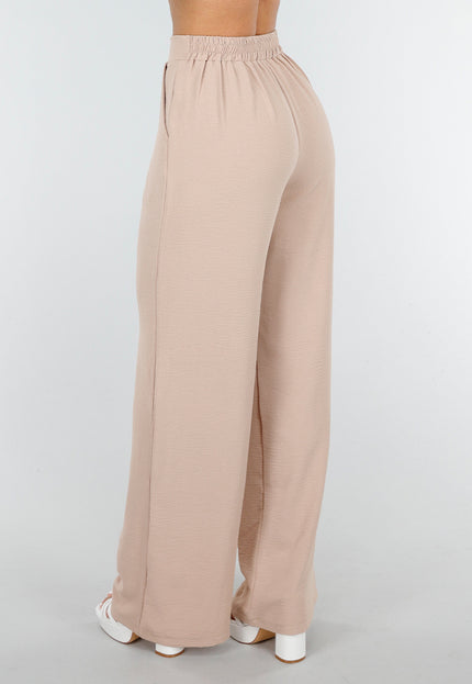 NEW090425 Beige Linnenlook Broek met Zakken