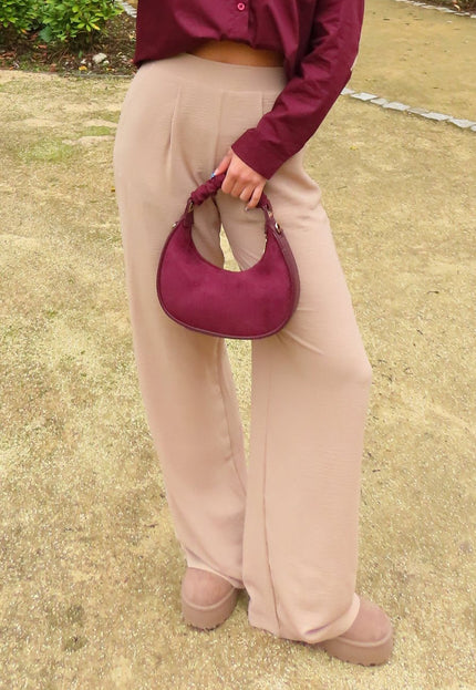 NEW090425 Beige Linnenlook Broek met Zakken