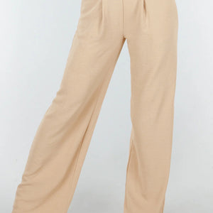NEW090425 Beige Linnenlook Broek met Zakken