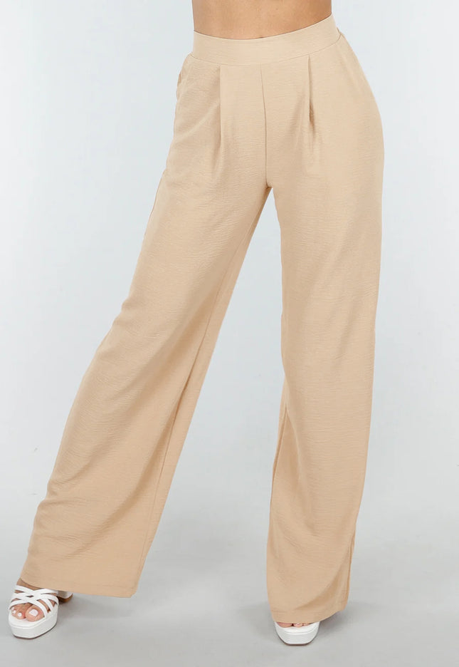 NEW090425 Beige Linnenlook Broek met Zakken