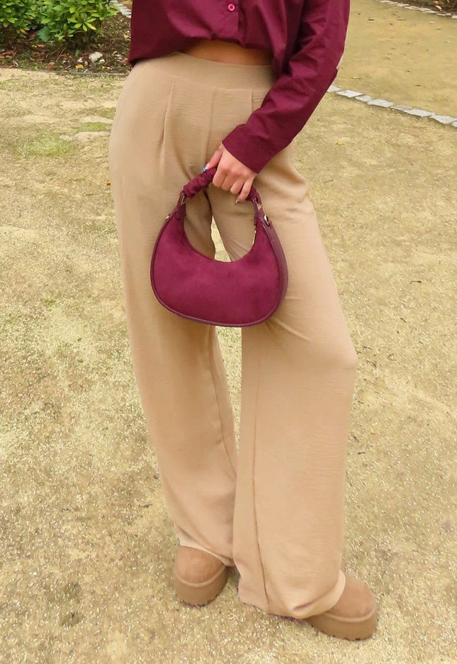 NEW090425 Beige Linnenlook Broek met Zakken