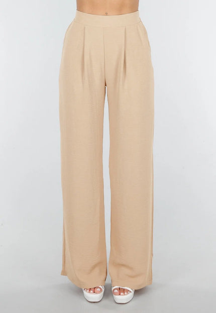 NEW090425 Beige Linnenlook Broek met Zakken