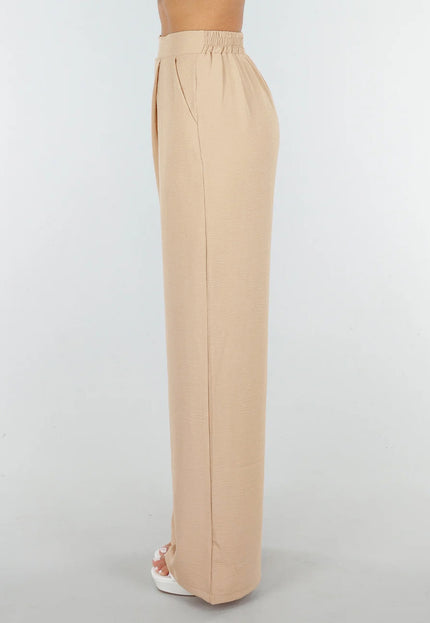 NEW090425 Beige Linnenlook Broek met Zakken
