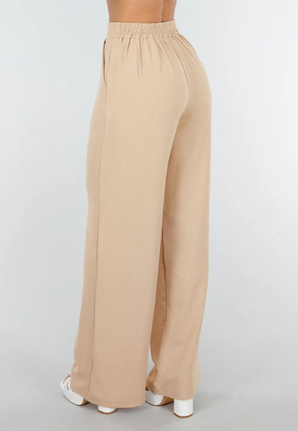 NEW090425 Beige Linnenlook Broek met Zakken