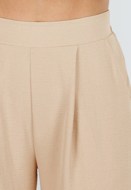 NEW090425 Beige Linnenlook Broek met Zakken