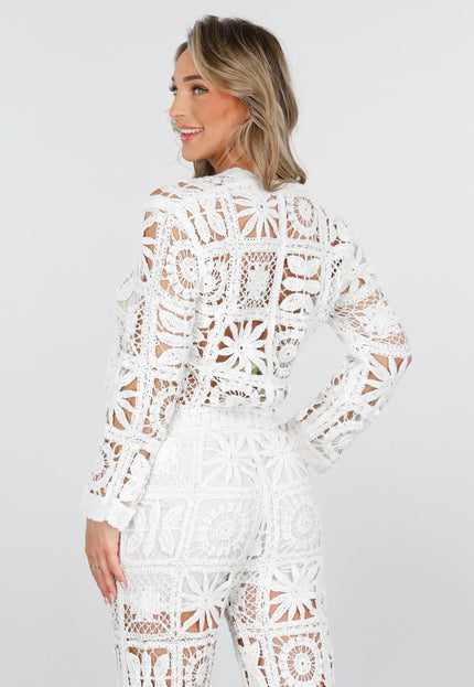 NEW090425 Gehaakte Witte Set met Vest en Broek