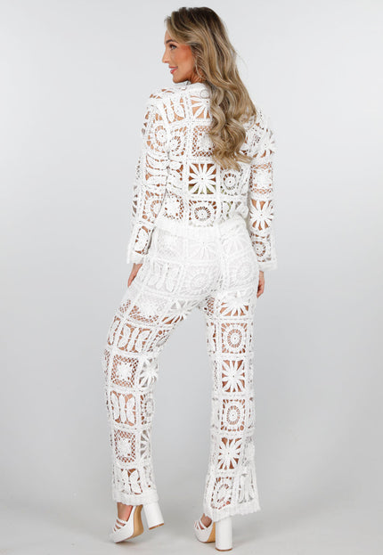 NEW090425 Gehaakte Witte Set met Vest en Broek