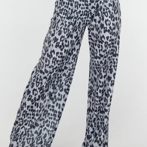 NEW090425 High Waist Leopard Print Broek met Linnenlook