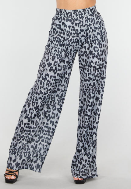 NEW090425 High Waist Leopard Print Broek met Linnenlook