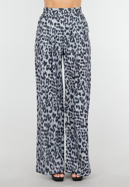 NEW090425 High Waist Leopard Print Broek met Linnenlook
