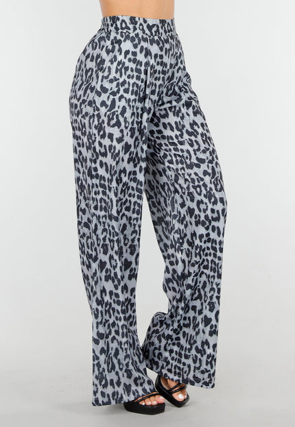NEW090425 High Waist Leopard Print Broek met Linnenlook