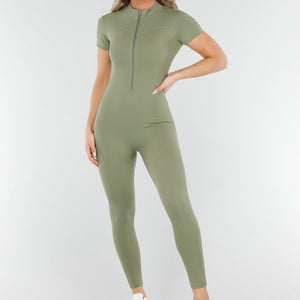 NEW090425 Khaki Groen Stretch Sport Jumpsuit