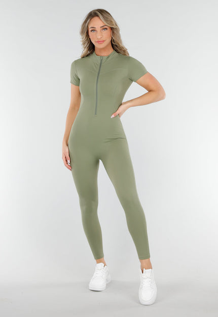 NEW090425 Khaki Groen Stretch Sport Jumpsuit