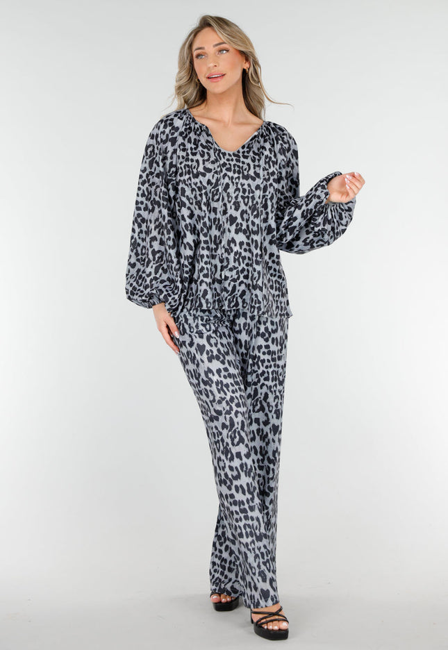 NEW090425 Leopard Print Lange Mouwen Blouse