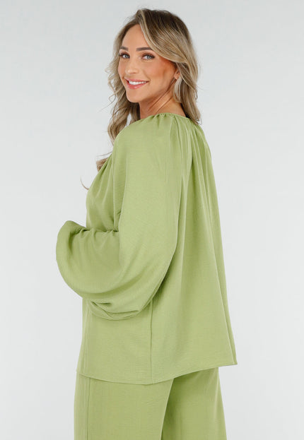 NEW090425 Olijfgroene Blouse met V-hals