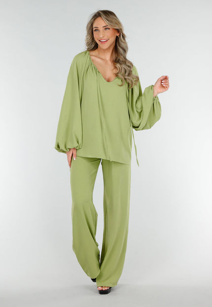 NEW090425 Olijfgroene Blouse met V-hals